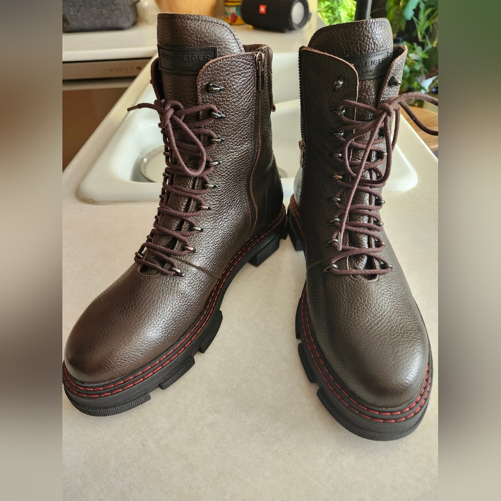 Mens Kurt Geiger Brown Leather Hiking Dress Casual Boots Size 12 / EU 46